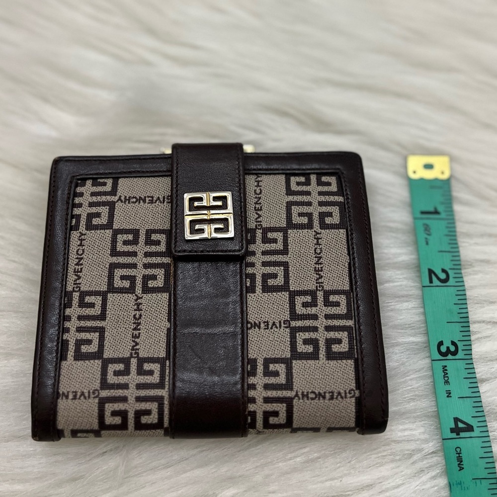 GIVENCHY - BROWN TAN CANVAS LEATHER COMPACT BIFOLD SNAP WALLET - Picture 10 of 10